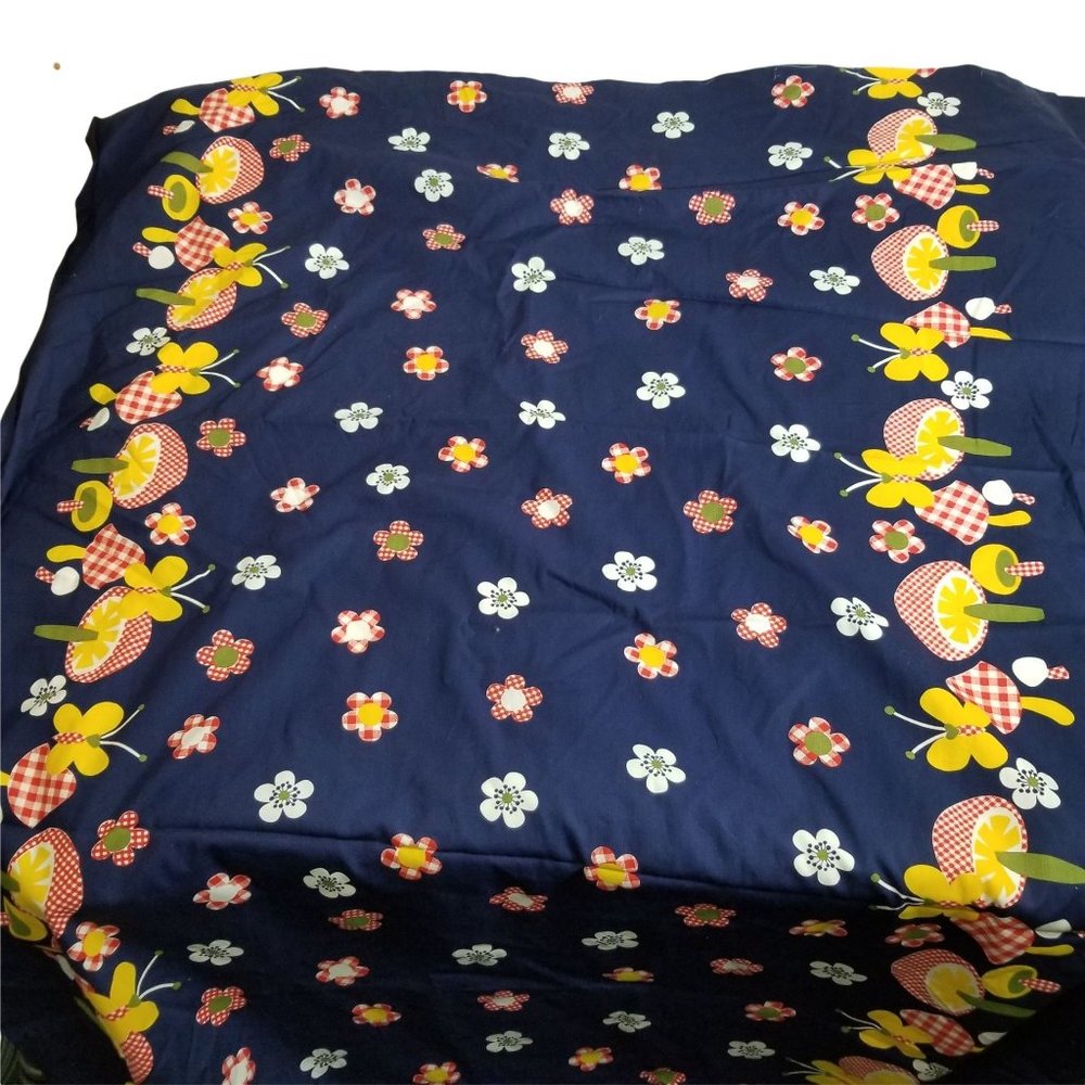 Vintage Mushroom Floral Flower Fabric Cloth Navy Yellow By the Yard 45 Inch Wide - Picture 3 of 8